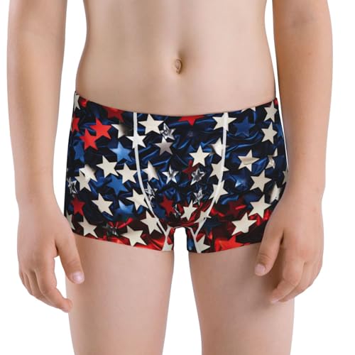 Boys' Cotton Boxer Brief Soft Underwear-Red Blue White Stars