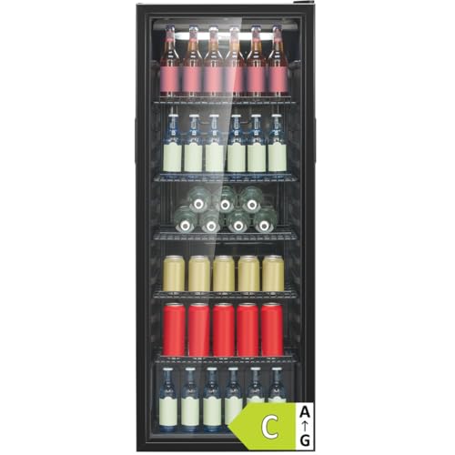 Bomann® Kühlschrank mit Glastür | Energieklasse C | 143cm | Getränkekühlschrank 2-12°C | MultiAirflow | 5 Gitterablagen | Türanschlag wechselbar | 236L | Flaschenkühlschrank | KSG 7292 schwarz