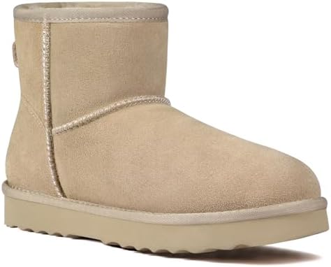 KIDMI Women's Classic Genuine Suede Mini Boots Fuzzy Snow Booties with Fur Lined