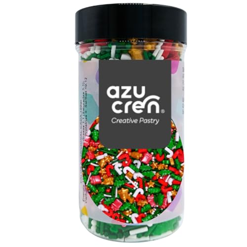 Azucren, Decoracion de Reposteria de Navidad, Sprinkles para Decoracion de Galletas, Confeti de Azucar Ideal para Tartas, Galletas con Motivo Navdieño, 90 G (Regalo, Baston, Arbol)
