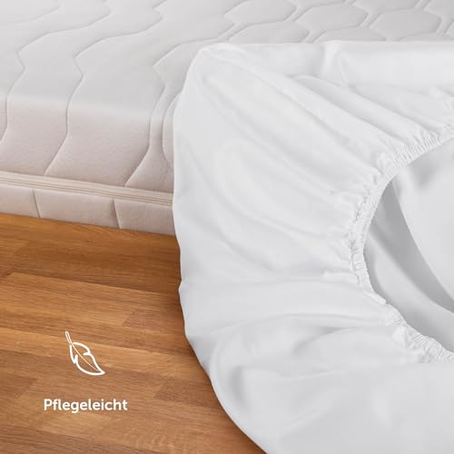 Blumtal® Spannbettlaken 140x190x30cm aus Microfaser - Oekotex zertifiziertes Bettlaken Spannbettlaken in Weiß – Ansicht 5