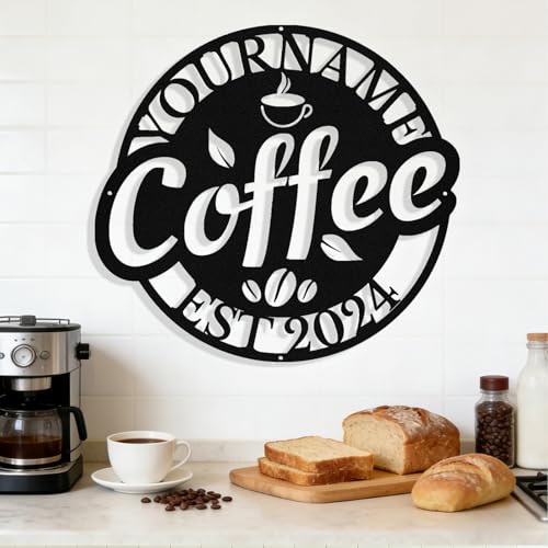 Image of Personalized Coffee Metal Sign, Custom Coffee Bar Signs, Custom Name Signs for Cafe Station, Coffee Wall Art Decor for Kitchen, Cafe Shop Decor, Cafe Lover Gift