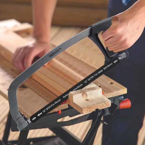 BOOSDEN Metallsäge, 300mm, mit 3 Austauschbarer Klinge, Eisensäge für Metall, Holz, Stahl, PVC-Rohr und Plastik