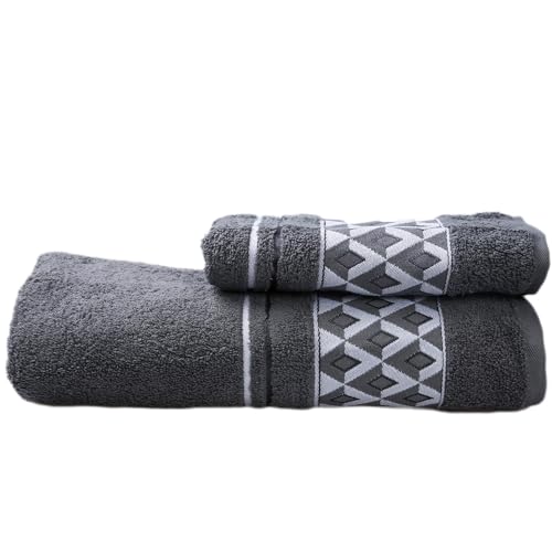 Luxury Bath Towels Set of 2 - 100% Turkish Cotton Premium Quick Dry Quality Large and Small Towels for Bathroom - Soft and Highly Absorbent Turkish Towels by Mix Cotton Home (Grey)