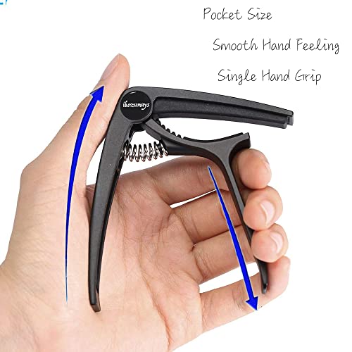 Guitar-Capo-Acoustic-Electric-Guitars - Ukulele Capos - With Pin Puller Single Hand Use Trigger Kapo For 6 String Instruments Accessories Mandolin Banjo With Pick Holder And Picks - Black #TOP3
