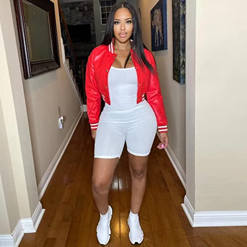Image of Mintsnow Womens Varsity Jacket Long Sleeve Button Down Bomber Jackets Casual Baseball Uniform Streetwear