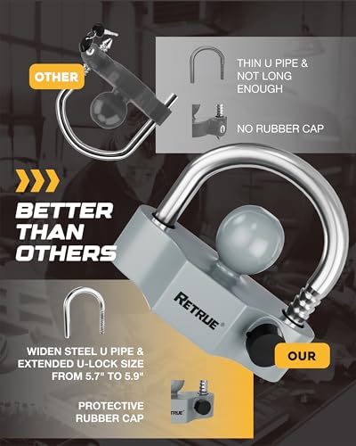 Image of RETRUE Heavy-Duty Universal Coupler Lock Trailer Locks Ball Hitch Trailer Hitch Lock Adjustable Security Steel Fits 1-7 /8 Inch, 2 Inch, 2-5 /16 Inch Couplers Grey & Silver