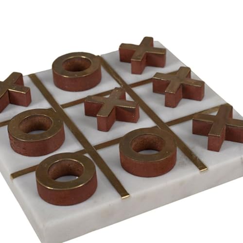 Image of Manor House Marble & Brass Tic Tac Toe Game Set | Natural Stone Board | Decorative Tabletop Strategy Game | Gift for Kids & Adults | Home Decor Accent | 6 Inch | Coffee Table Game