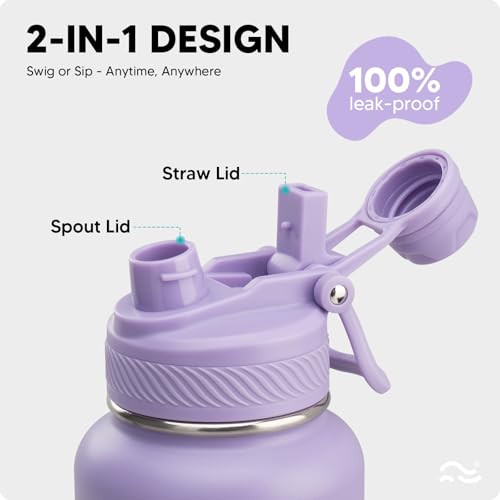 Image of Swigina [2-IN-1 LID] Insulated Water Bottle with Silicone Boot (36hrs Cold /18hrs Hot) - DIY Stickers, Leakproof, BPA Free, 40 oz