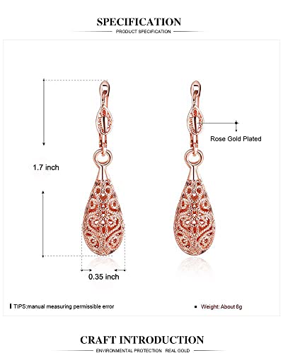Wskfly Gold Dangle Earrings For Women, 18K Gold Plated Waterdrop Cutout Drop Earrings For Girls (Rose Gold) #TOP1
