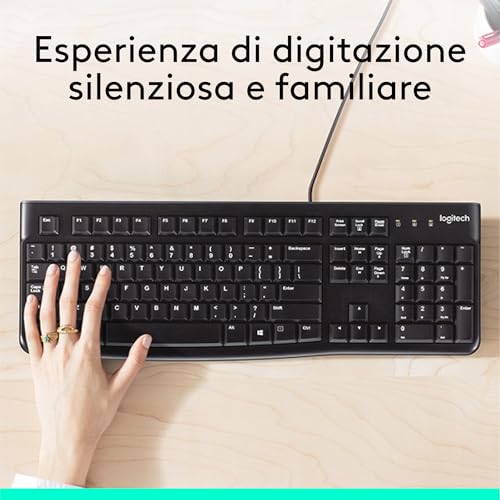 K120 Tastiera con Cavo per Windows, USB Plug-and-Play, Dimensioni Standard, Resistente agli Schizzi, Barra Spaziatrice Curva, Compatibile con PC, Laptop, Layout Italiano QWERTY - Nero - Tastiera gaming - Immagine 1