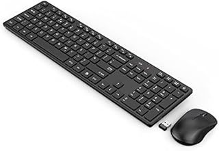 Wireless Keyboard and Mouse Set, 2.4 GHz Cordless Slim Full Size Keyboard with Adjustable Height, Ergonomic Silent Wireless Mouse, Energy Saving, for Computer, Laptop, PC, Windows, Chrome OS-Black