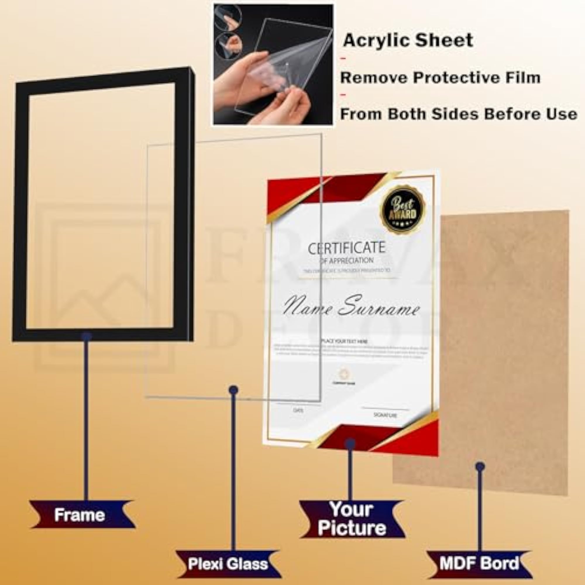 A4 Certificate Frame Set of 1, Black Wood Finish