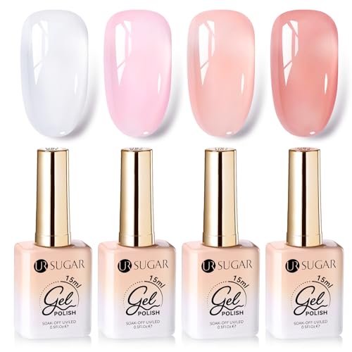 UR SUGAR 4 Colors Esmaltes Semipermanentes para Uñas Transparent Rose Kit Pintauñas 15ml esmalte de gel UV/LED Série Nude Pink de Manucure DIY Salón de Uñas Creativas