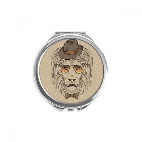 Miroir rond de poche lion au noeud papillon pour vos retouches maquillage au bureau et en voyage