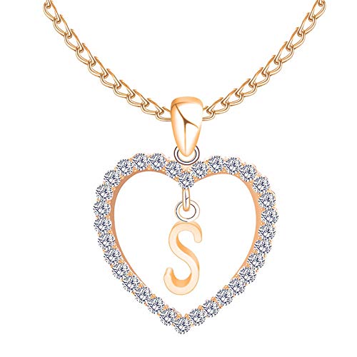 Kucheed Initial Letter Heart Pendant Necklace for Women, Rose Gold Silver Love Necklace with Initials, Personalized 26 Alphabet (from A to Z) Jewelry Gifts for Girls Women