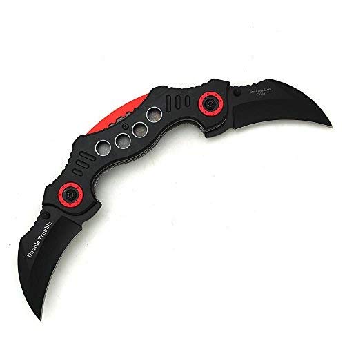 Snake Eye Tactical Double Trouble Karambit Style Assisted Open Folding Pocket Knife Outdoors Hunting Camping Fishing (Black) - Snake Eye Tactical