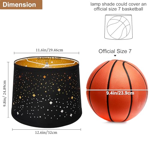 Image of Black Drum Lampshades Set of 2 with Sky Stars Design, 11.6 inch x 12.6 inch x 9.8 inch | Fabric Lamp Shades for Table Lamps, Floor Lamps, Modern Lampshade for Bedroom, Spider, Harp Holders Included, Easy Assembly