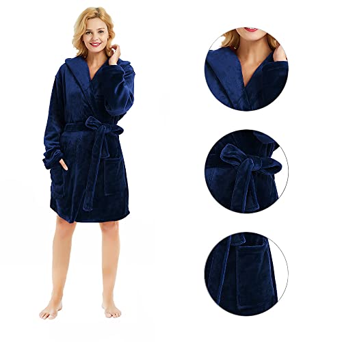 Image of U2SKIIN Women Hooded Fleece Robe, Short Plush Robes for Womens With Hood Soft Warm Spa Bathrobe