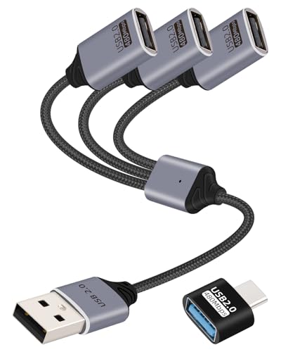 RIIEYOCA Divisor USBA 1 a 3, USB Macho a 3 Hembra Hub de Extensión, Cable Divisor de Energía USB Compatible con USB2.0 para Carga y Transferencia de Datos (26CM)