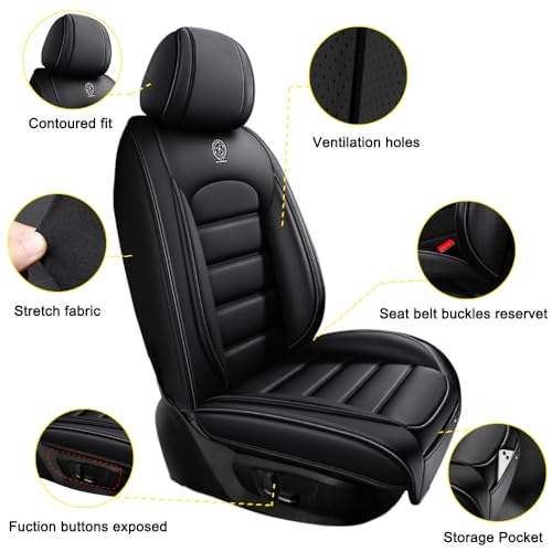 Image of 2 Seat Covers for Hyundai Santa Fe XL 2001-2024,Premium Nappa Leather Car Seat Covers Car Seat Cushions,Waterproof Soft Seat Covers for Cars,Interior Accessories with Airbag(Standard-Black)