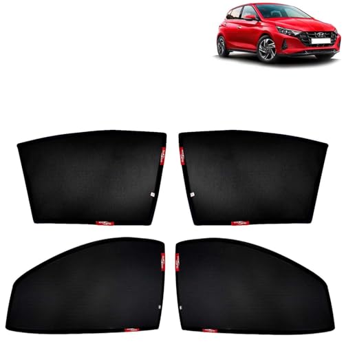 Image of KINGSWAY Car Sun Shade Curtains Only Compatible with Hyundai I20 (2020 Onwards) | Z-Black Fix-Type (Non-Magnetic) | UV & Heat Protection | Pack of 4 Pcs