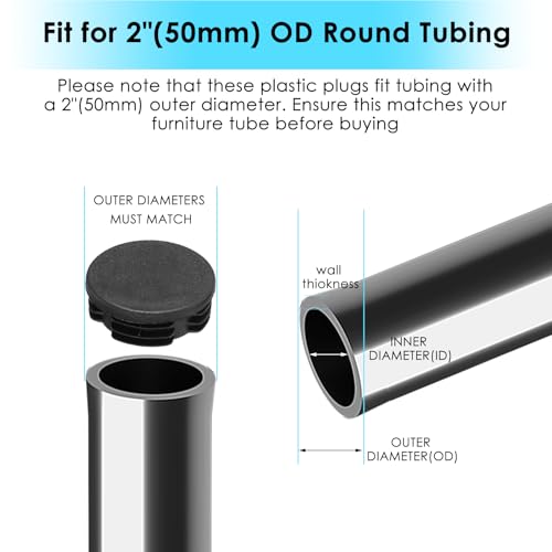 Image of Yuanchu 8Pack 2 inch Round Plastic Plugs, 50mm Round Black Furniture Leg Caps Round Tubing Black Plastic Plug Pipe Tubing End Cap for Round Metal Tube Furniture Finishing Plug