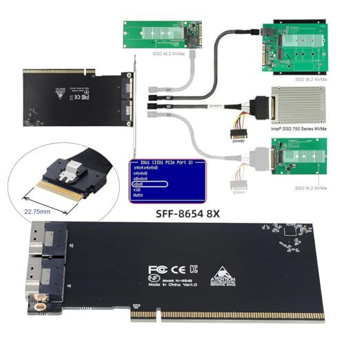 Image of CY External Slimline Dual SFF-8654 8X 74Pin to Detachable PCIE 16X Express 3.0 PCIE4.0 Raid Card VROC Raid0 Hyper Adapter