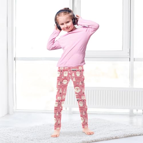 KLL Christmas Santa Red Pastel Pink Little Girls Athletic Leggings Casual High Waisted Sweatpants Gym4