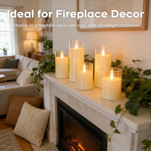 Image of Fo32won Ivory White LED Flameless Pillar Candles Battery Operated with Remote Timer, 5 Pack 3D Flickering Acrylic Candles for Home Living Room Bedroom Fireplace Wedding Party Holiday Decor & Gift