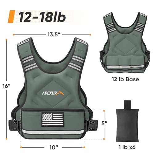 Image of APEXUP Adjustable Weighted Vest, 4-10lb /12-18lb /20-32lb Vest with 6 Ironsand Weights and Large Pocket, Weight Vest for Men Women Strength Training, Running, Walking
