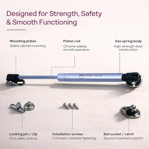 Image of Godrej Kitchen Fittings | Regular Hydraulic Gas Spring | 250N | for Kitchen Cabinets | High-Strength Steel with Chrome Plating | Multi-Angle Install | Hands-Free Door Support | Metal Clips(1 Pair)
