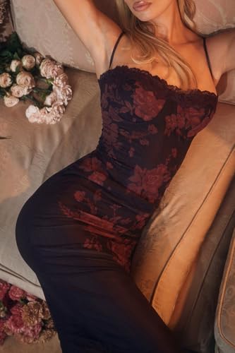 CHYRII Women 2025 Summer Spaghetti Straps Floral Maxi Dress Bodycon Party Wedding Guest Dress2