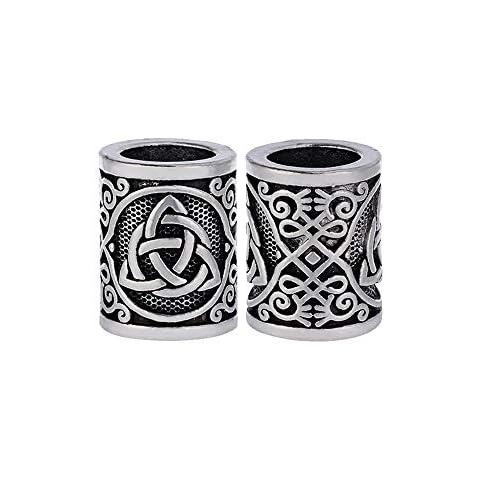 Yahpetes Hair Beard Beads 2 Pcs Celtics Knots Triquetra Viking Beads 0.59"X0.47" Viking Rune Beards Sliver Norse Rings Large Viking Beard Beads Metal Beads,Pack 2 Cover