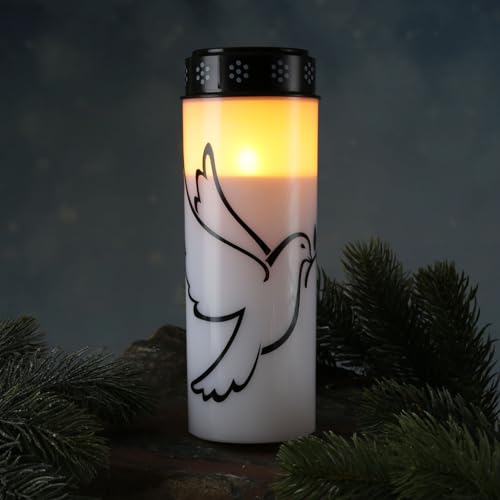 MARELIDA LED Grablicht Taube Grabkerze Trauerlicht Gedenklicht Friedhofkerze batteriebetrieben aus Kunststoff (1x Taube 21cm)