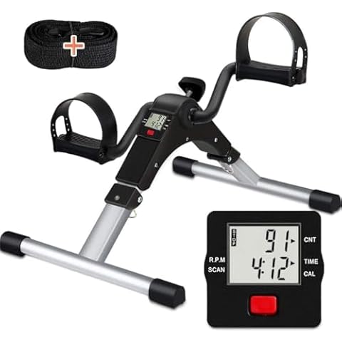 TABEKE Under Desk Bike Pedal Exerciser, Fully Assembled Folding Pedal Exerciser for Arm and Leg Workout, Portable Sitting Desk Cycle with LCD Screen Displays Cover