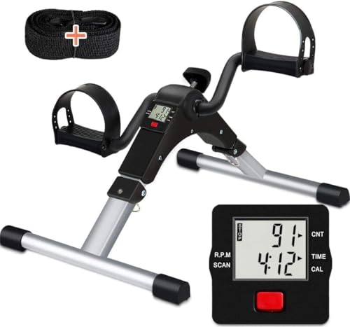 TABEKE Folding Under Desk Bike Pedal Exerciser for Arm and Leg Workouts - Portable Exercise Cycle with LCD Display