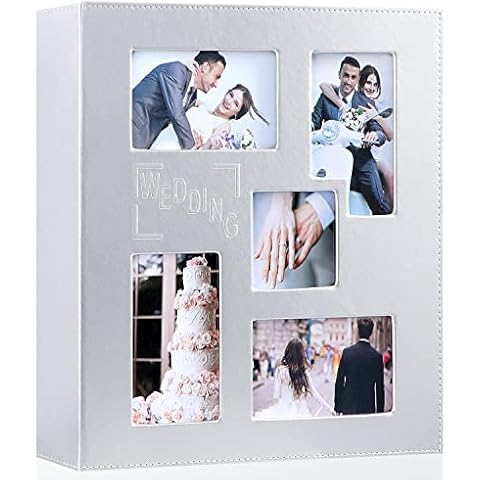 Benjia Wedding Photo Album 6x4, Leather Picture Album holds 500 Landscape and Portrait 10x15cm Photos Silver Cover