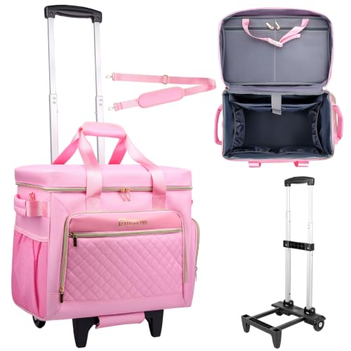 YIEMICPRO Rolling Teacher Bag with Detachable Cart - 1680D Waterproof Oxford Rolling Cart for Teachers, Large Capacity Tote with Wheels Fits 15.6" Laptop & Tablet(PINK)