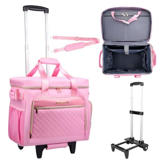 YIEMICPRO Rolling Teacher Bag with Detachable Cart - 1680D Waterproof Oxford Rolling Cart for Teachers, Large Capacity Tote with Wheels Fits 15.6" Laptop & Tablet(PINK)