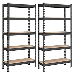 SONGMICS 5-Tier Storage Shelves, Set of 2 Garage Storage, Boltless Assembly, Adjustable Shelving Units, 11.8 x 29.5 x 59.1 Inches, Load 1929 lb Each, Shed Warehouse Basement, Black UGLR300B02 SONGMICS 5 Tier Storage Shelves Set of 2 Garage Storage Boltless Assembly Adjustable Shelving Units 118 x 295 x 591 Inches Load 1929 lb Each Shed Warehouse Basement Black UGLR300B02