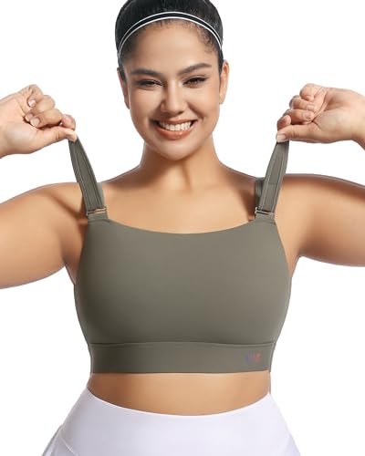 Image of Women's Sports Bra Wirefree Adjustable Medium-High Support Everyday Wear for Large Bust Plus Size with Removable Pads
