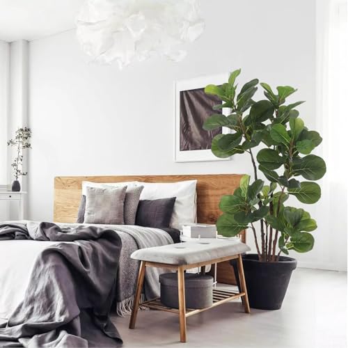 GlowSol Faux Fiddle Leaf Fig Tree, 4 Ft Artificial Ficus Lyrata Plant with 72 Fiddle Leaves, Fake Floor Plant in Pot for Indoor Outdoor Living Room House Office Bedroom Decor