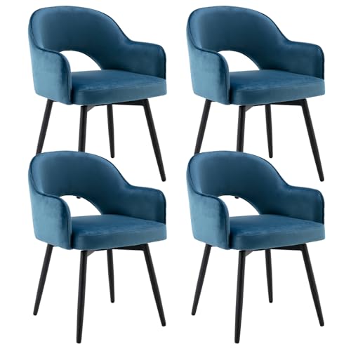 Ya-Home Set di 4 Sedie da Pranzo in Velluto Sedie da Cucina Poltrona Sala da Pranzo Girevole con Gambe in Metallo Sedie Imbottite per Soggiorno/Ristorante, Blu