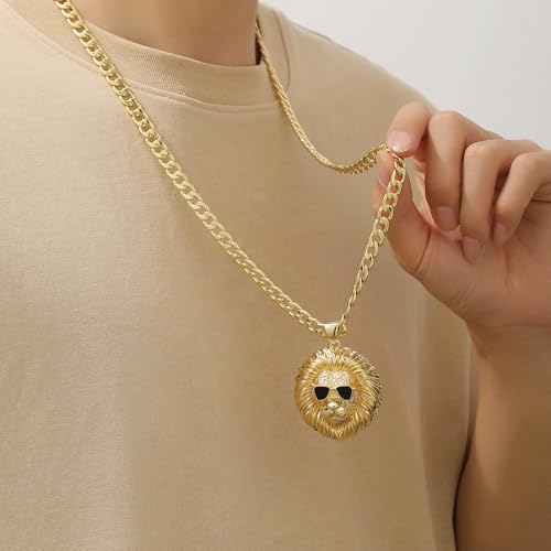 Yumikoo Lion Head Pendant Necklace Hip Hop for Men2