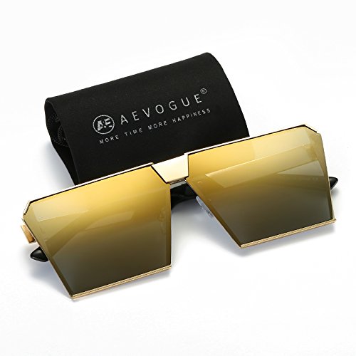 AEVOGUE Sunglasses For Men Square Oversized Metal Frame Brand Designer AE0436 (Gold, 67)