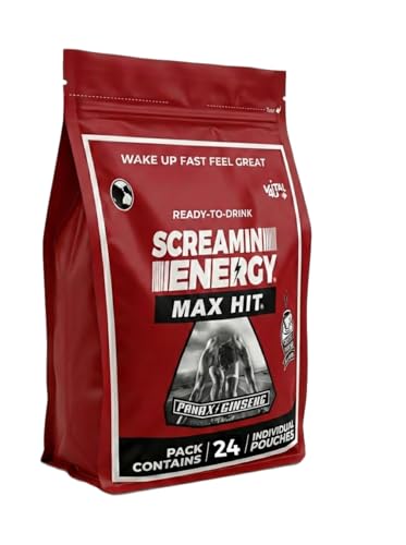 Screamin Energy Max Hit - Energy Shots Extra Strength with Ginseng & Caffeine - 100% B-1, B-2, B-3, B-6, B-7 and B12 Coffee Mocha, 24 Count