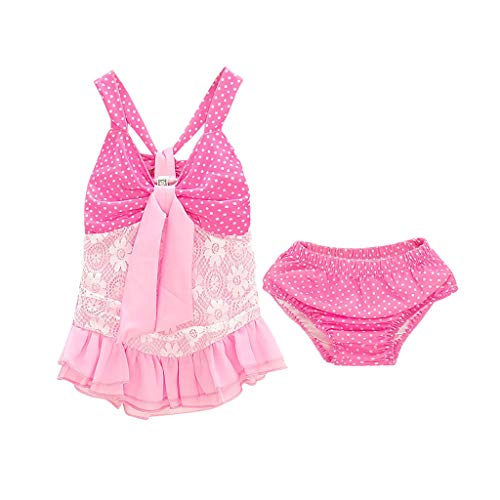 wanshop ® Neonata Costume da Bagno a Due Pezzi Elegante Pizzo Bowknot Costumi da Bagno a Pois Halter Monokini Slip Pois Perfetto per Mare e Piscina da 0 a 24 Mesi Bambina (6-12 Mesi, Rosa)