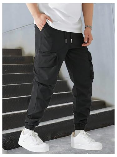 OYOANGLE Men's Drawstring Waist Jogger Cargo Pants Casual Pockets Trousers Streetwear3