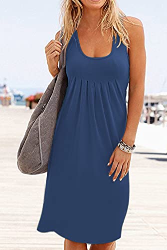 Image of Camisunny Women Casual Loose Tank Dresses Sleeveless Beach Vacation Dress Swing Pleated U Neck Fashion Soft